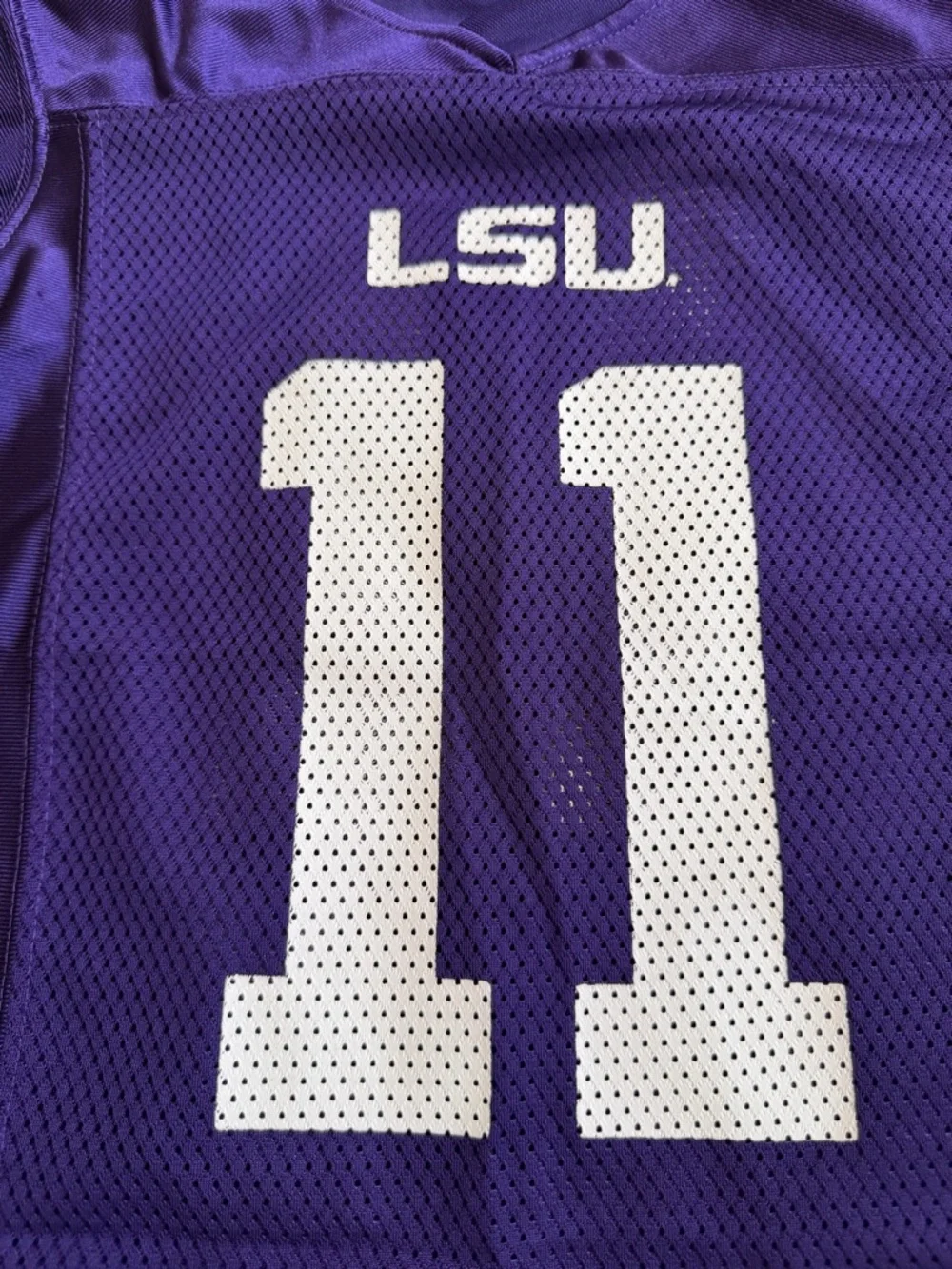Pro Edge LSU Kids Purple Football Jersey #11 with Yellow & White Trim - Picture 2 of 7